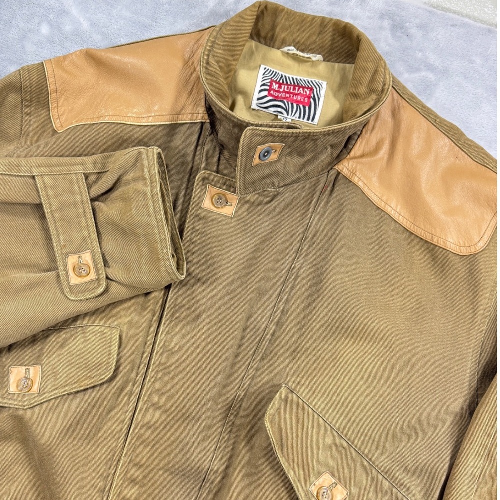 Olive Brown Lightweight Shirt Jacket with Tan Leather Accents